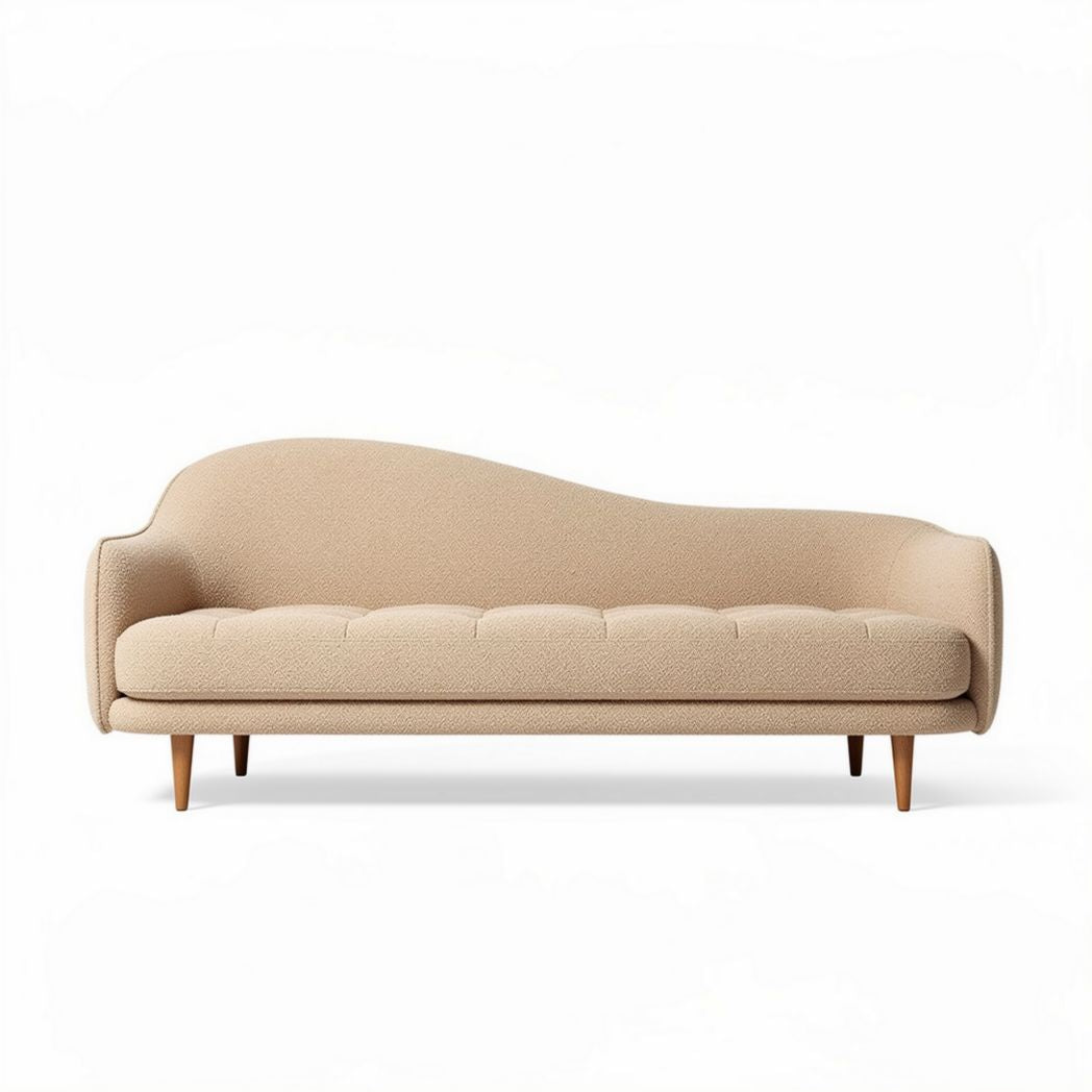Bank van stof in beige met houten poten 200 x 90 x 80 cm