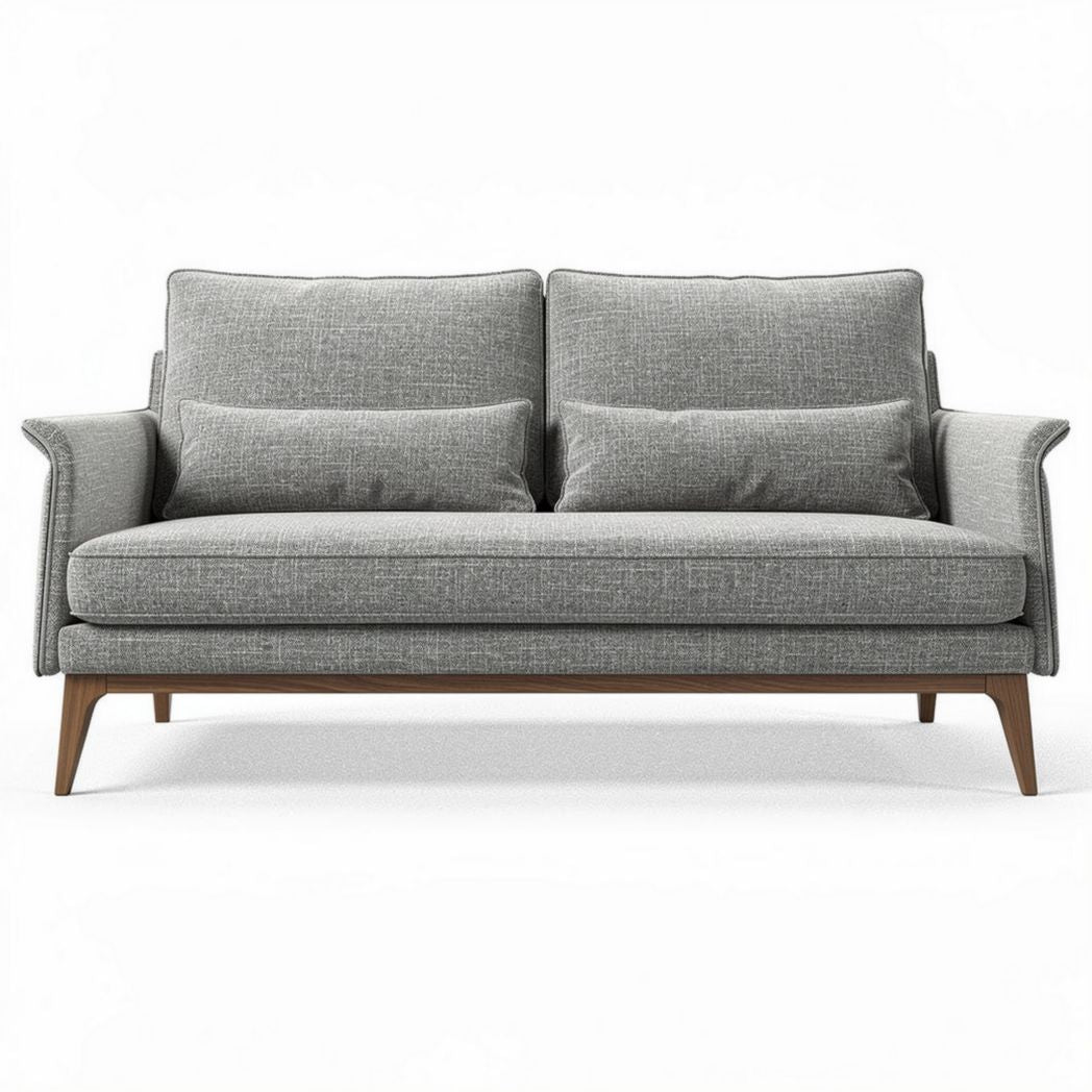 Twee zits bank van grijs stof met houten poten 180 x 90 x 85cm