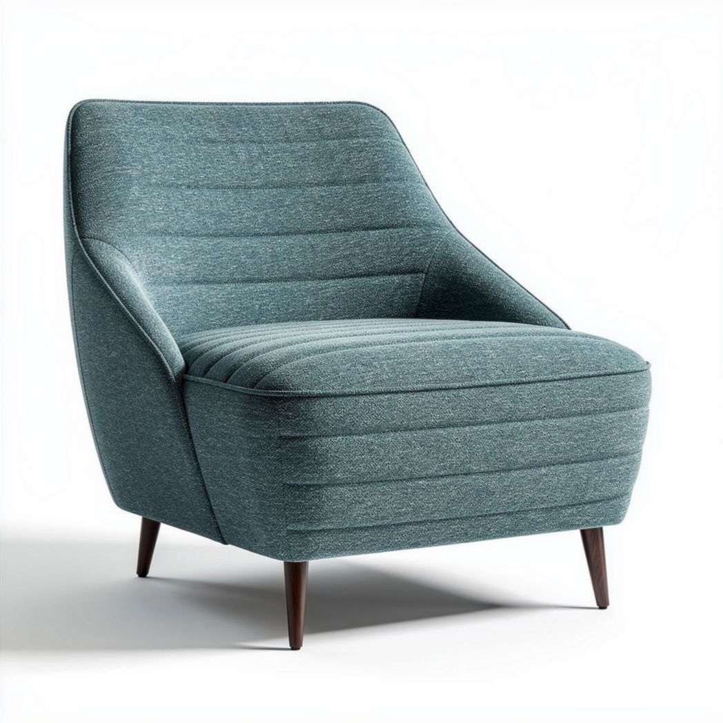 Relaxfauteuil in blauwgrijs stof met houten poten 80 x 70 x 80cm