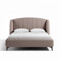 Tweepersoonsbed van stof met hoofdbord 200 x 160 x 100 cm in beige