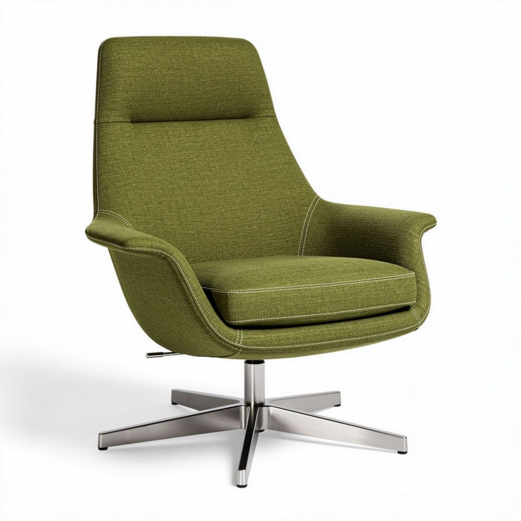 Relaxfauteuil in groen textiel met metalen voet 85 x 85 x 100cm