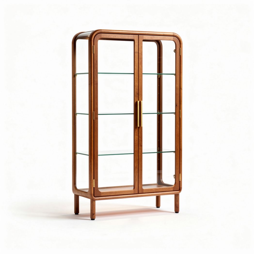 Glazen vitrinekast van hout met 4 planken en dubbele deur 80 x 40 x 150cm