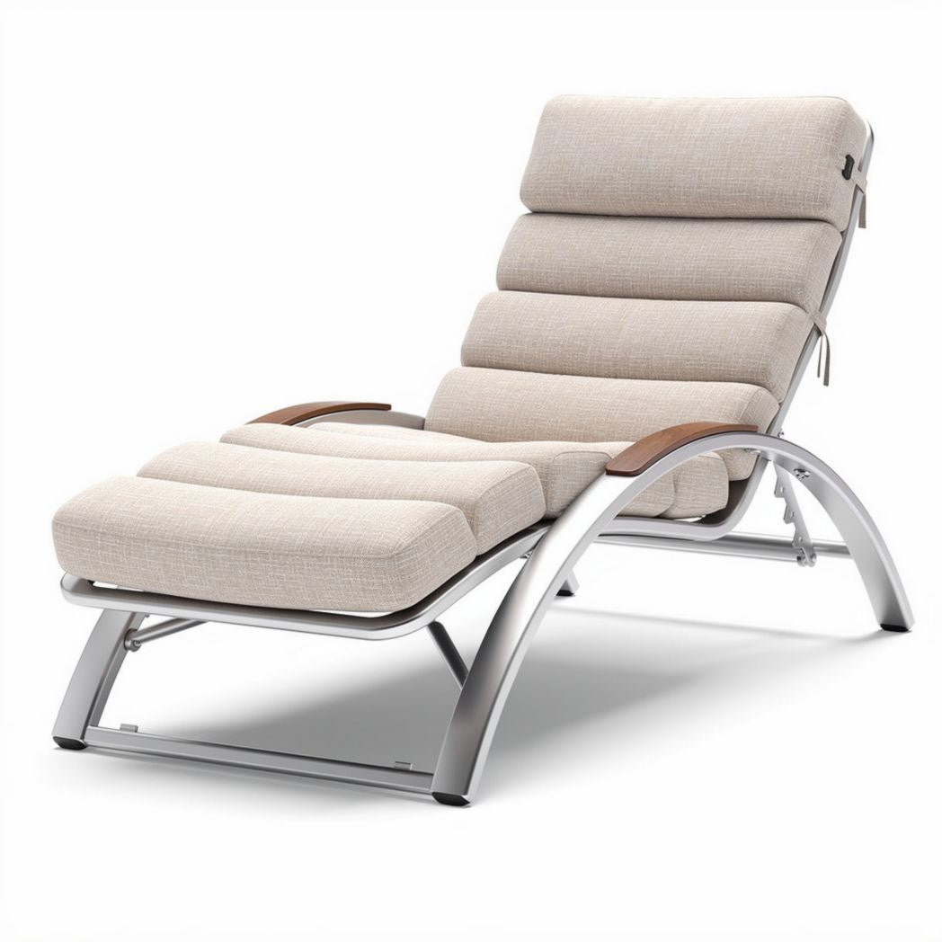 Loungestoel van aluminium en textiel in lichtbeige 150 x 70 x 90cm