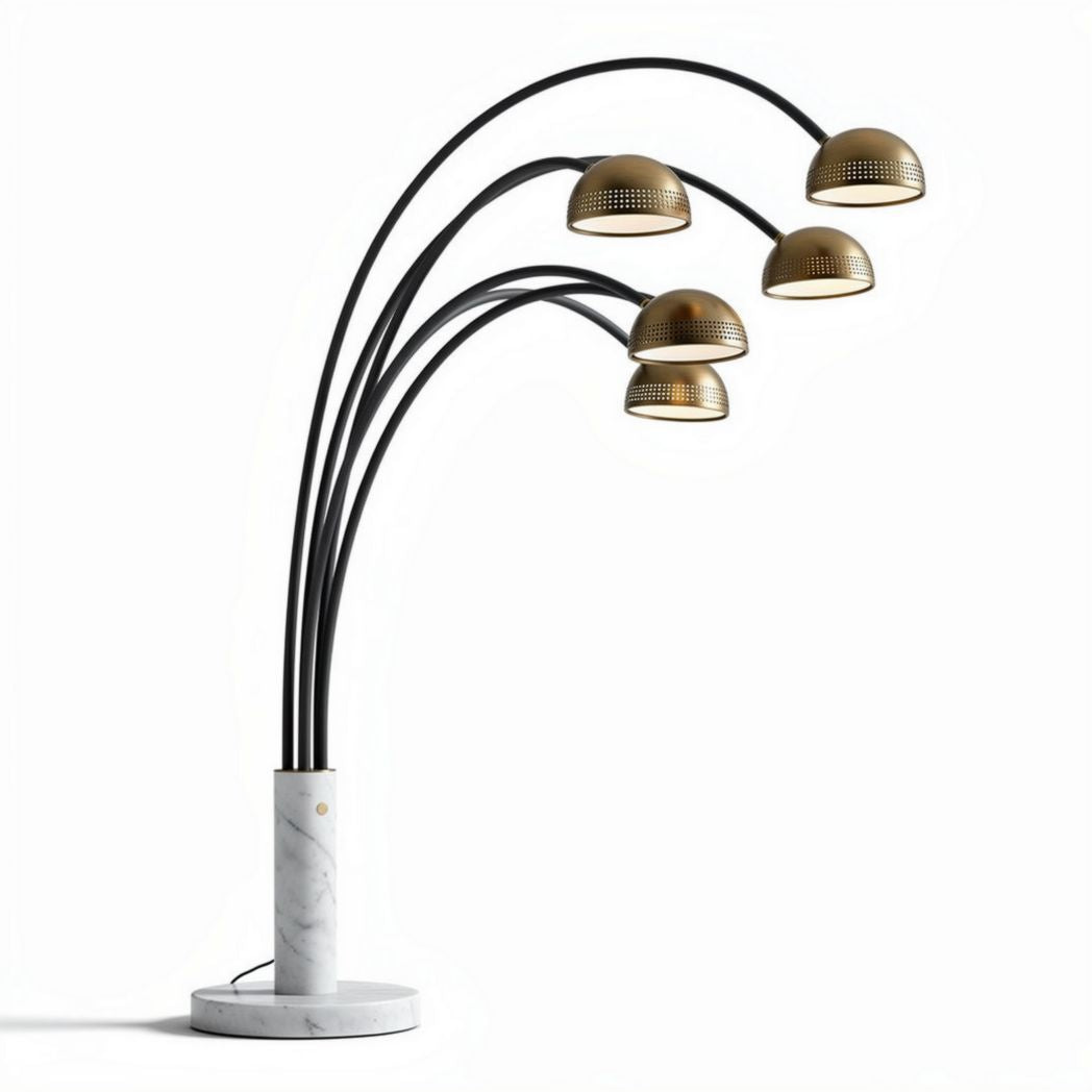 Vloerlamp met vier verstelbare lampenkappen van staal en marmer voet 60 x 30 x 180cm