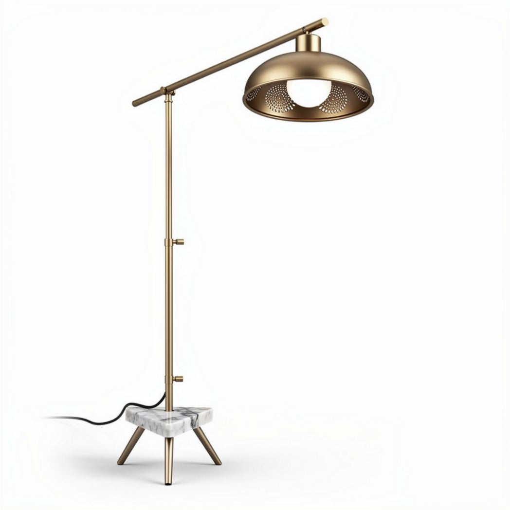 Vloerlamp van metaal met marmeren voet en verstelbare arm afmeting 30 x 20 x 150cm