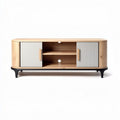 TV-meubel van hout met geribbeld deksel en metalen poten 120 x 40 x 45cm